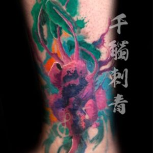 Abstract beet heart paint spalsh.  Cover up.  Tattoo by Oliver Wong.  