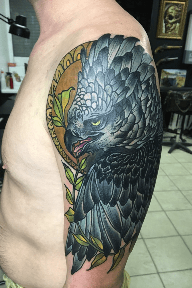 Tattoo uploaded by XenijaWo • Cover up tattoo, under this Harpy Eagle was  15 years old skull • Tattoodo
