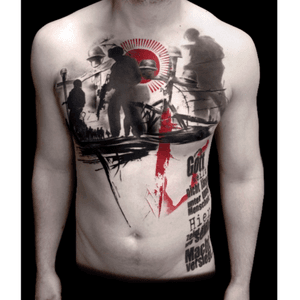 #chestpiece #soldier #trashpolka #caligraphy #blackandred #realistic 