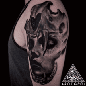 Tattoo by Lark Tattoo artist Lance Levine Tattoo by Lark Tattoo artist Lance Levine .#bng #bngtattoo #blackandgray #blackandgraytattoo #skull #skulltattoo #womantattoo #tattoo #tattoos 