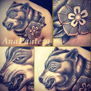Thanks Ana #Wolf #Flower #Black #blackAndWhite #White #Animal #Ink #Tattoo #Back 