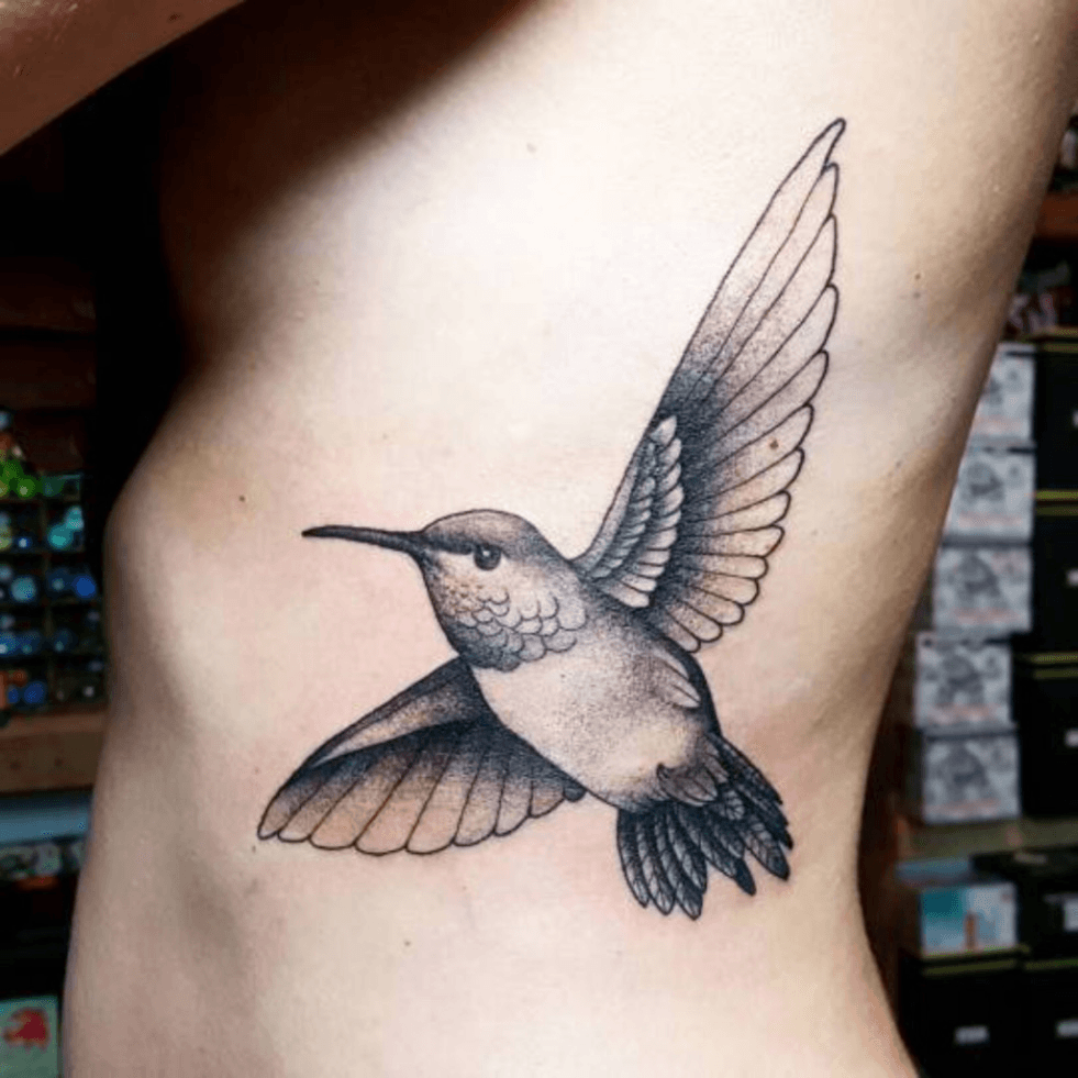 Hummingbird Tattoo On Right Back Shoulder