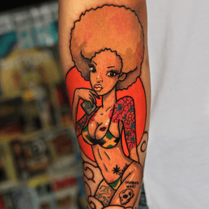 Afro girl #tattoo #newschool #newtraditional #tattoodo #afro @siho_tattooist #KoreanArtist #Seoul #colortattoo 