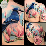 By beesting tattoo #jaybird #bluebird #flowers 