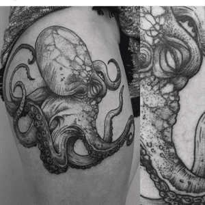 Black and white dotwork octopus