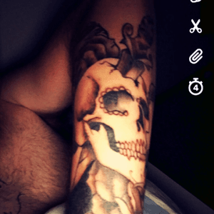 Skull Roses and Dagger Tattoo #skulltattoo #daggertattoo #rosestattoo #InkAngel