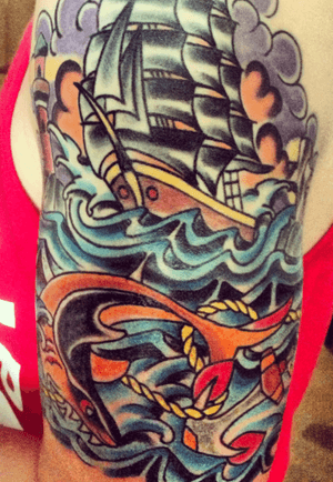 Traditional. Ship. Anchor. Shark. 