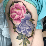 Realistic peonies in full colour as part of an on going piece #peonytattoo #colourpeonies #peonies #colourtattoo 