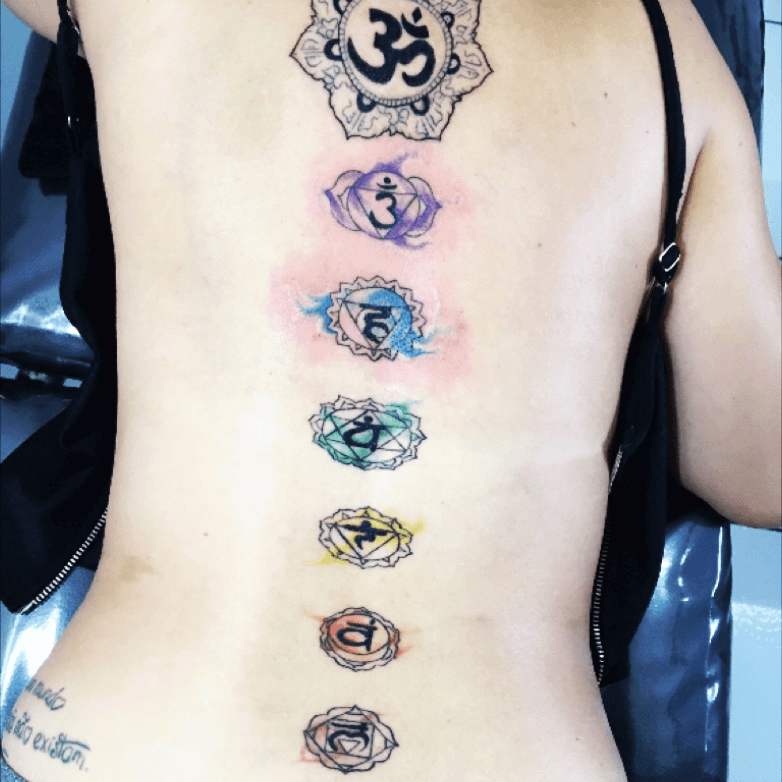 Seven Chakras Back Tattoo