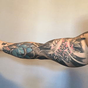 Japanese koi and dragon sleeve with lotus flowers