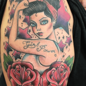 Rework of older Rosie tattoo. Added the roses and backgound. 