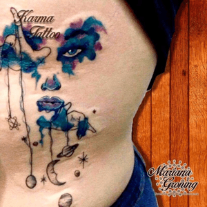 Universe puppet master tattoo#tattoo #marianagroning #karmatattoo #cdmx #MexicoCity #watercolor #watercolortattoo #watercolortattooartist #universe #planet #woman 