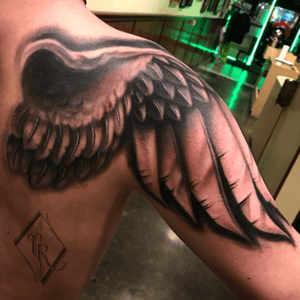 Freehand angel wing done at Black Anchor Collective LA.