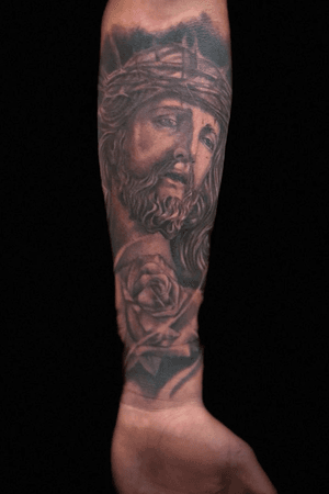 Jesus cristo black and grey tattoo 