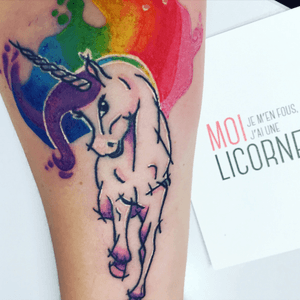| 3nd T A T T O O | T'Ink'erbell - Vevey (Switzerland) • 2016 #unicorn #unicorntattoo #color #watercolour #watercolortattoo #colorful #armtattoos #rainbow #horse #horsetattoo #swisstattoo #switzerlandtattoo 