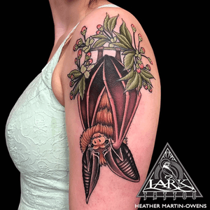Tattoo by Lark Tattoo artist Heather Martin-Owens See more of Heather's work: http://www.larktattoo.com/long-island-team-homepage/heather/.. . . .#colortattoo #bat #battattoo #brownbat #brownbattattoo #EuropeanLongEaredBrownBat #EuropeanLongEaredBrownBatTattoo #armtattoo #cherryblossom #cherryblossomtattoo #femaletattoo #femaletattooartist #femaletattooer #ladytattooer #femaleartist #tattoo #tattoos #tat #tats #tatts #tatted #tattedup #tattoist #tattooed #inked #inkedup #ink #tattoooftheday #amazingink #bodyart #tattooig #tattoosofinstagram #instatats  #larktattoo #larktattoos #larktattoowestbury #westbury #longisland #NY #NewYork #usa #art
