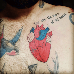 Just In the middle is his heart #heart #oldschooltattoo #color 
