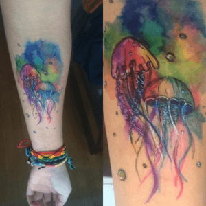 Done with #Sharpies #jellyfish #watercolor #sealife #forearm 