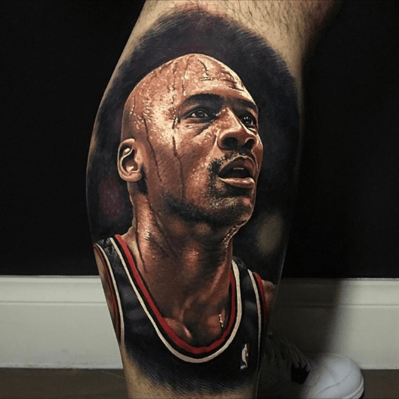 This guy got a fullsize Michael Jordan jersey tattoo on his body