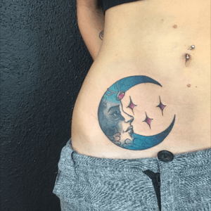 #moon #moontattoo #moonface #tattoo #tattoolife #inked #colorful #colorfultattoo #hiptattoos #hiptattoos 