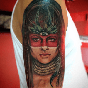 Native portrait tattoo color #color #nativeamerican #realistic 