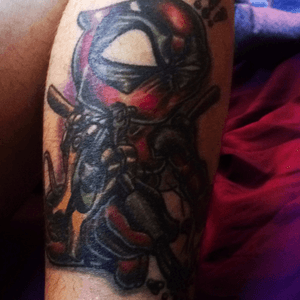 Deadpool tattooing himself onto my leg