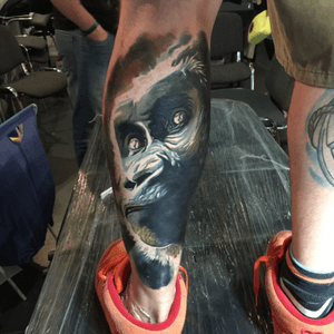 New style im working on Oil-ism done at poznan tattoo conwention. Done with @worldfamoustattooink #tattoo #jakubhendrix #ink #gorilla #oilism #convention #inkpire #colour 