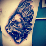 #side #liontattoo #lion #lionhead #tattoo #ribs #ribs #blackAndWhite #worldfamousink #hightidetattoo