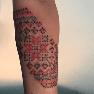 Cross stitch tattoo in huichol (one of the most interesting native cultures in mexico) style #tattoohuichol #huichol #crossstitchtattoo 