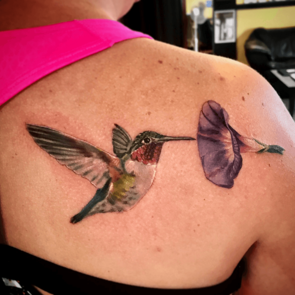 Hummingbird tattoo as part of back piece by InkCaptain on DeviantArt