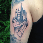 Rock with Dotwork Skyline of Frankfurt Main made by me