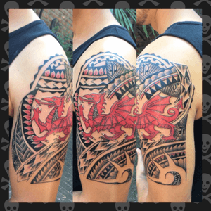 Tattoo Bruce #maori#polynesian#dragon#leters#coller#arm#tattoo#inkt 