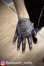 Rose & Bones hand tattoo by Pedro Amador #rose #rosetattoo #handtattoo #blackandgrey #blackandgreytattoo 