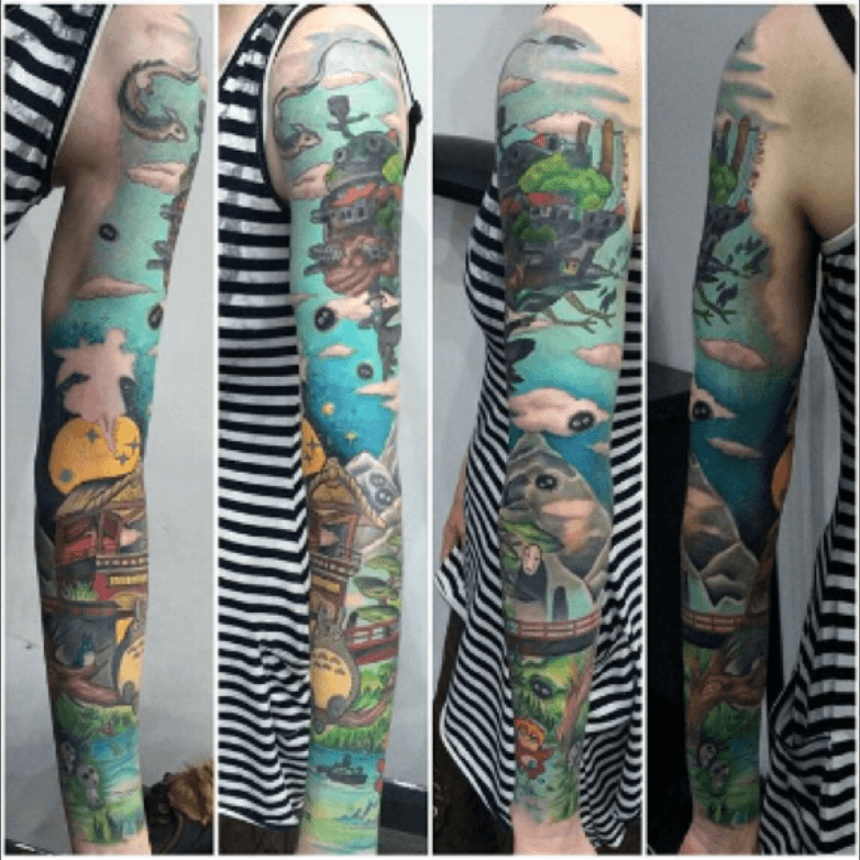 15 amazing New school sleeve tattoos  iNKPPL  Sleeve tattoos Ghibli  tattoo Tattoos