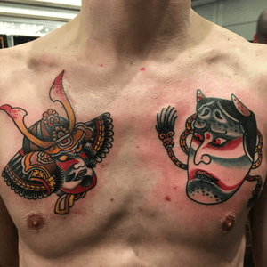 Couple of chest bangers for my boys first tattoos by Jack Unseen out of South Australia. #bayareatattooconvention 