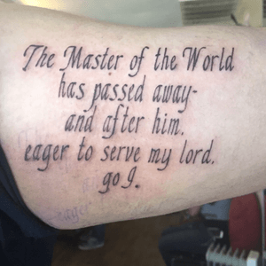 Repost. "The Master of the world has passed away - and after him, eager to serve my lord go I." Thank you @spookyval I love it 💗💗👌🏽 @redcrowstudio #tattoosofinstagram #tattoo #tattoos #inspiration #tattoolife  #tattooaddict #tattoopoems #tattoopoem #inkaddict #inkedup
