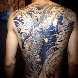 Full back Koi Fish Artist Duy Net Form Black Box INK Vietnamese tattoo 