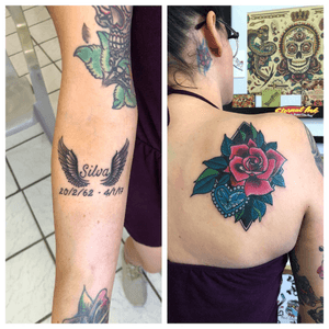 ⚡️ Swipe For Video ⚡️Today @josiiany left with 2 new tattoos 🔥🎨 1: In memory of father that passed away she got some #angelwings with his name & dates & of course 2: What I love doing everyday no problem ..... #Geometric #TraditionalRose 🌹 on her back ⚡️🔥 Gracias un millón Josi por pasar por el estudio para hacerte estos tattoos super cool 😎 #TattzByAG #Ink #BodyArt #Tattoo #Tatuaje #lettering #simpletattoo #traditional #traditionalart #traditionaltattooer #colorwork #boldcolors #puertoricotattoo #puertorico #puertoricotattooartist #puertoricantattooartist #newyorkcity #newyorkcitytattoo 👁