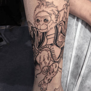 My work. #monkey #traditinal #tattoo #art #tattooartist #tattoos #easttattoo #outline #taiwanese #daughter #ink #style
