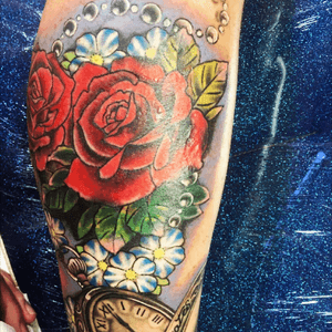 3rd session - halfway #sleeve #forgetmenots #shading #beads #pearls #pocketwatch 