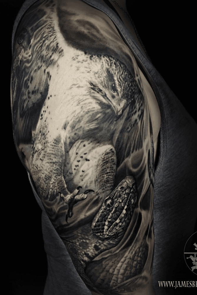 hawk sleeve tattoo