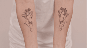 Angel tattoo / symmetry / fineline tattoo / arm tattoo 