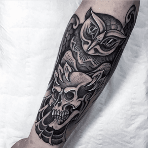 Owl and skull by Micky.