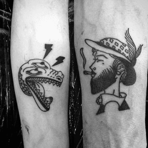 Original designs by @Popiz tattooed by @M0nk #ignorant #Beardedlady #blackwork #monkcalavera 