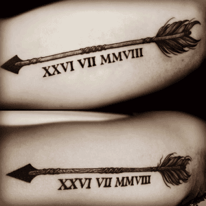 Underskin Tattoos I like the details of the arrows. Usually I see simple, delicate ones. #arrow #romannumeral 