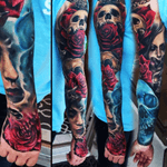 #richiebon #sleeve #skull #roses #portrait 