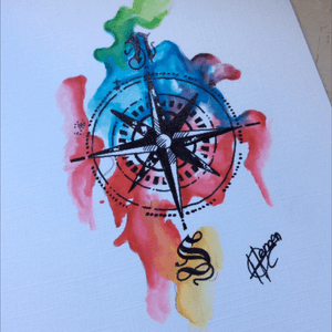 Watercolor Compass Tattoo. #Watercolor #Compass #Tattoo #Moko #Tattoostudio #Merzig #Color #Hatching 