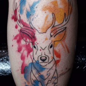 Watercolour stag by Gaz Rushton of Cannock Ink 
