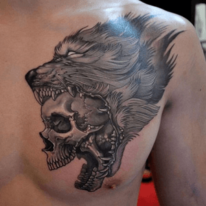 Wolf and Skull tattoo #wolf #skull 