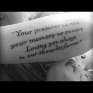 These are the beautiful words i choose for my lovely memory tattoo for the friends and family ive lost in my life. #MemoryTattoo #AlwaysInMyThoughts #FamilyAndFriendsTattoo #LoveMyTattoos 